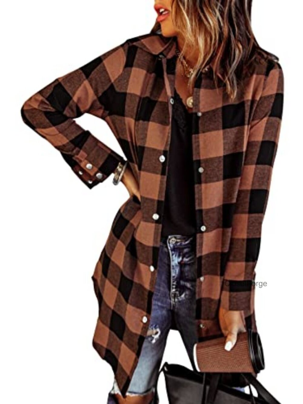 Womens Plaid Flannel Shacket Button Down Shirt Long Sleeve